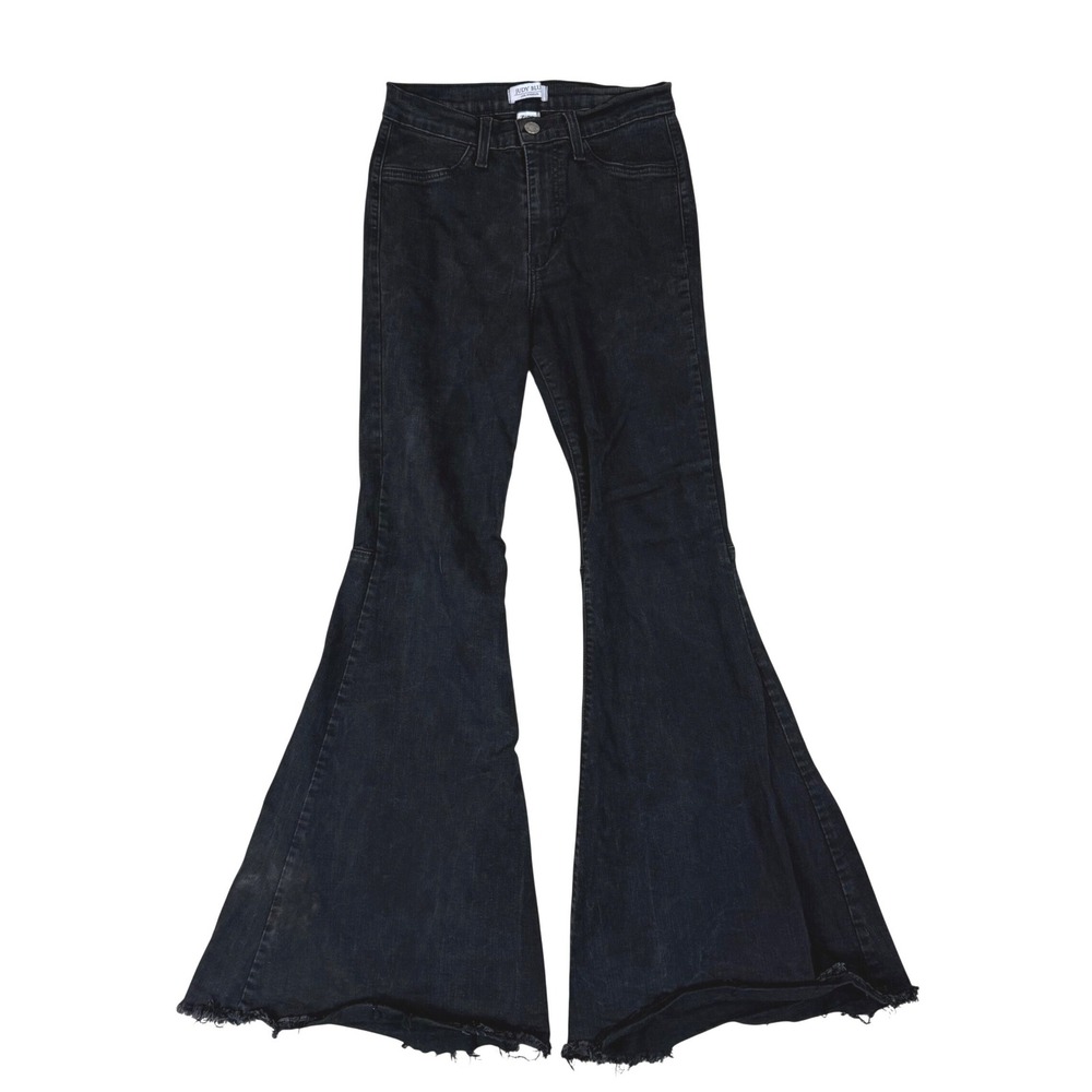 Judy Blue Flare Jeans Size 7 Bell Bottom Raw Hem Black High Waist Denim 8396